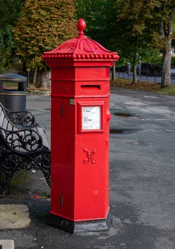 The Victorian red post box in Dorchester, United Kingdom