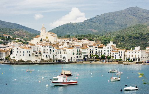 View of the village of Cadaques in the Costa Brava, Catalonia, Spain - (vintage tone film effect)