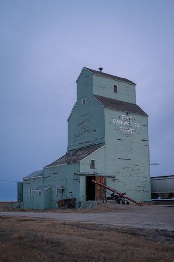 Brant, Alberta - November 21, 2021: Brant's old Alberta Wheat Pool grain elevator.