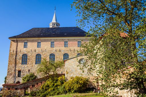 A low angle shot of Akershus Fortress, Oslo, Norway