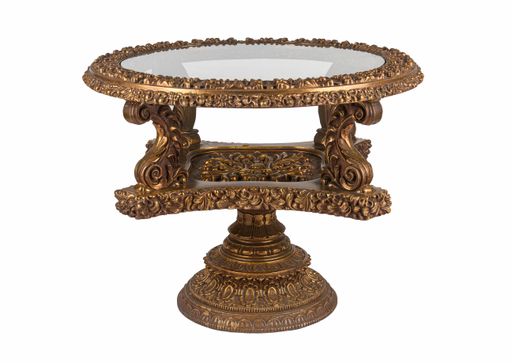 A golden small table isolated on the white background