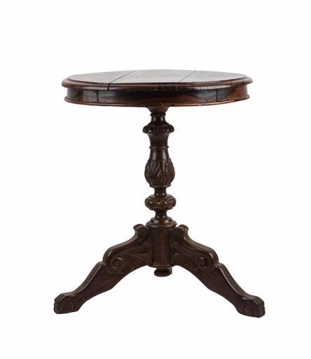 A closeup shot of a  small  wooden table  isolated on a white background