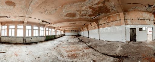 A big empty room inside the abandoned coal mine in Petrila, Romania