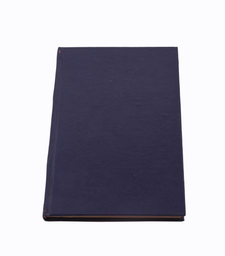 A closeup shot of a blue book isolated on a white background