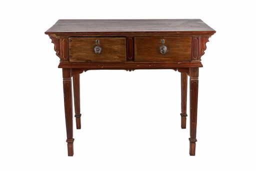 A wooden table isolated on a white background
