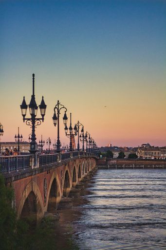 The Bordeaux river bridge during the sunset in France