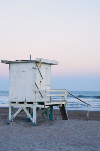 A lifeguard hut on the beach in the morning