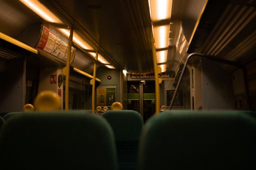 A view inside the Train of Southern Railway with modern lights and comfortable seats
