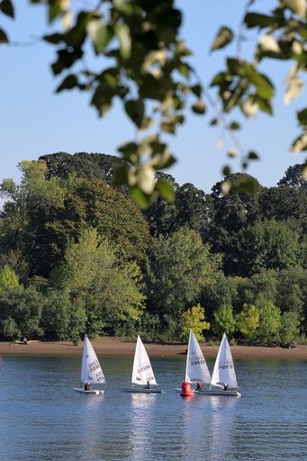 A vertical shot of small sailboats by the Willamette River