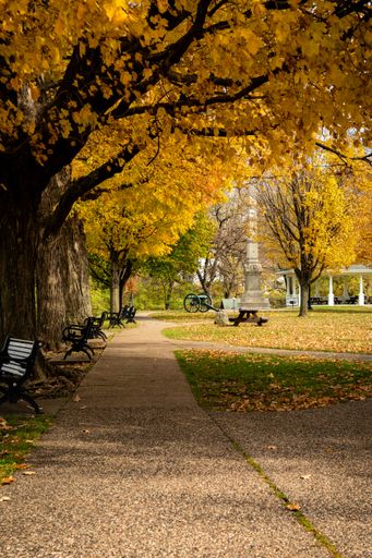 A vertical shot of the Grant Park in Galena, Illinois during an autumn day