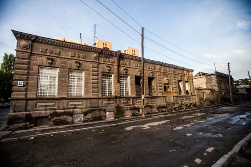 The ancient streets and building with black tuff in Yerevan, Armenia