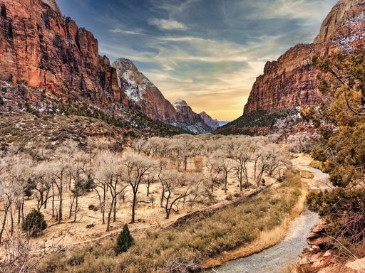 A mesmerizing view of rock formations against a blue sky in Zion National Park in the USA