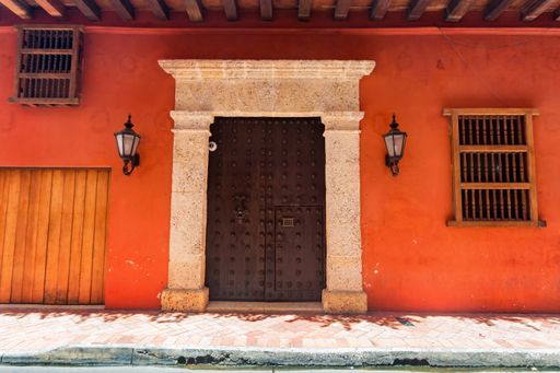 A colonial style door in Cartagena, Colombia