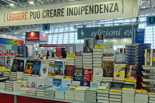 The bookcase column at the international book fair in Torino, Italy