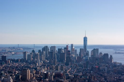 An aerial view of stunning Manhattan skyline views in New York City, USA