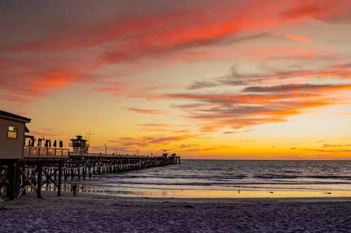 a panoramic shot of the beautiful san Clement pier at dusk