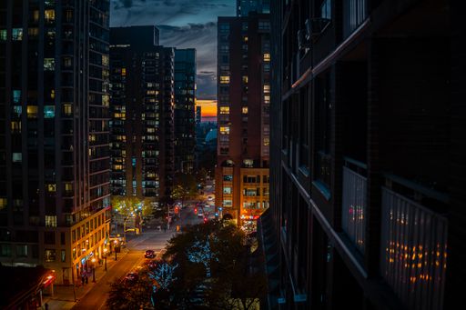 A night shot of an illuminated street