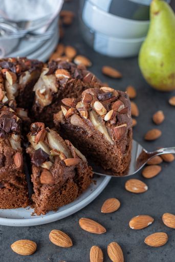 A beautiful shot of a sweet home made chocolate almond dessert