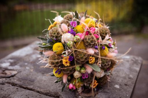 A closeup shot of a bouquet with unique flowers