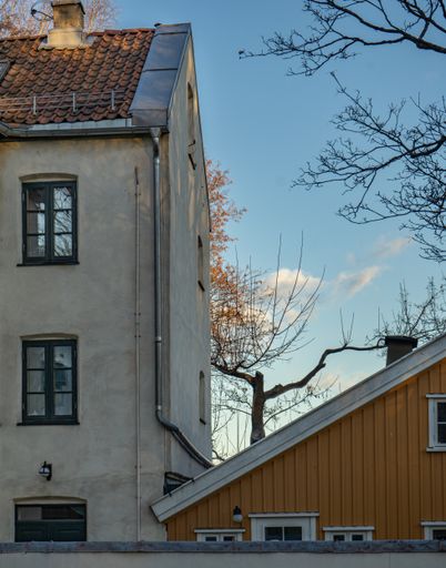 A vertical shot of houses in Oslo, Norway