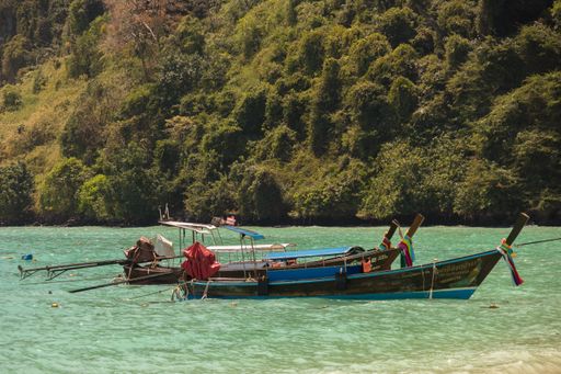 A beautiful shot of a bunch of boats in Tonsai Bay, Koh Phi Phi, Phuket Islands