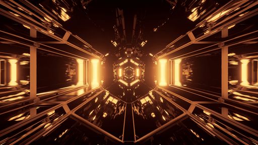 A futuristic sci-fi illustration of the abstract pattern with lights on a dark background