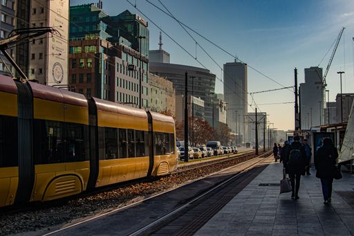 A busy train station in Warsaw, Poland