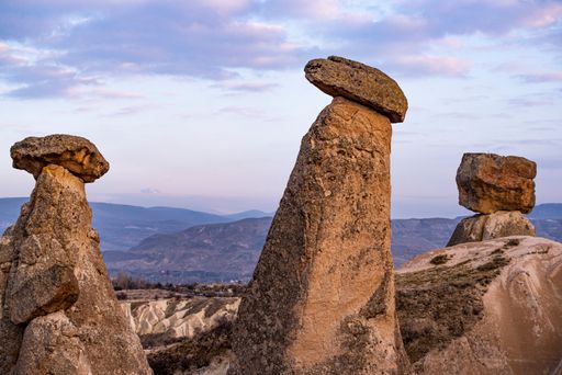 A beautiful view of the unique Three Beauties rock formations in Turkey