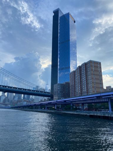 A vertical shot of Manhattan buildings in the New York City