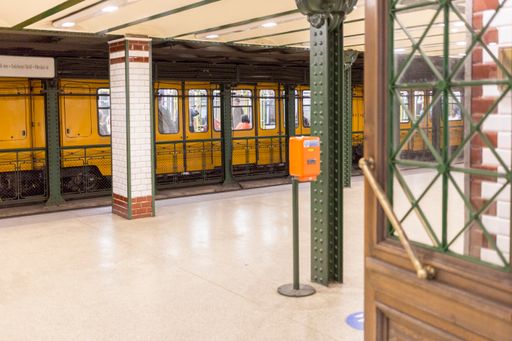 An empty Budapest train station metro hall during coronavirus.