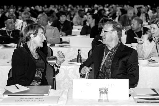 A beautiful shot of delegates attending sales convention at the large conference center