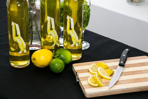 A beautiful shot of items on display at exhibitor stand at food and wine fair