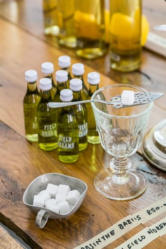 An Items on display at exhibitor stand at food and wine fair