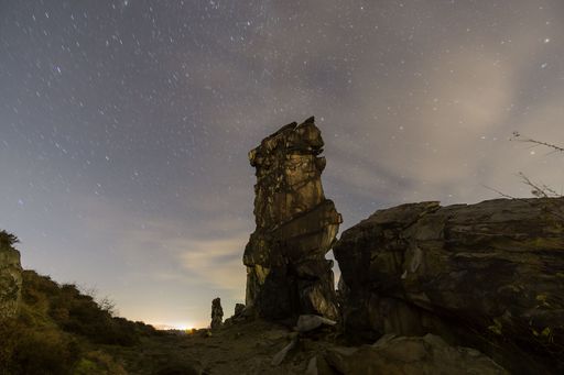 Part of the Teufelsmauer in the Harz Mountains at night