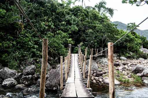 A beautiful shot of Ponta Negra over a river in the forest in Paraty, Brazil