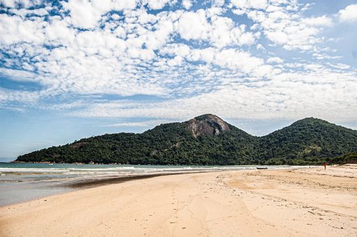 A beautiful shot of a seashore with forested mountains in Ilha Grande, Brazil