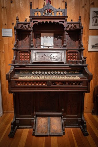 A vertical shot of an old vintage piano. Irvine, USA