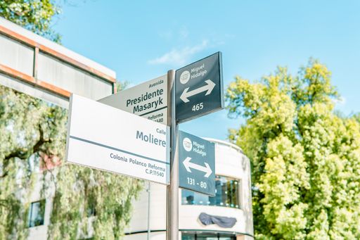 The Avenida Presidente Masaryk and Moliere street signs in Polanco, Mexico