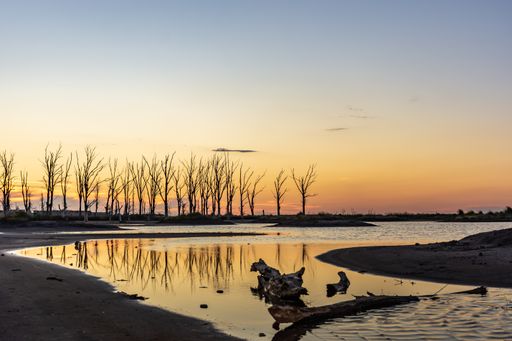 Lago Epecuen at sunset in Buenos Aires, Argentina after the disastrous flood