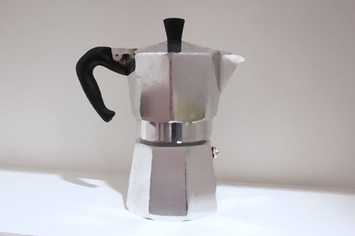 A small gray moka coffee pot on a gray background