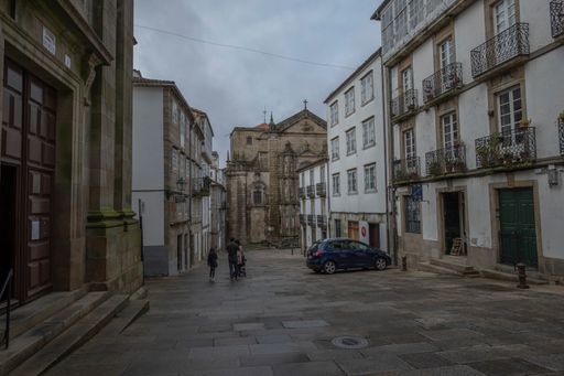 A perspective shot of buildings in Santiago de Compostela, Spain.