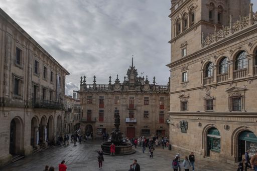 A perspective shot of a square in Santiago de Compostela.