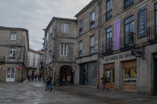 A perspective shot of buildings in Santiago de Compostela, Spain.