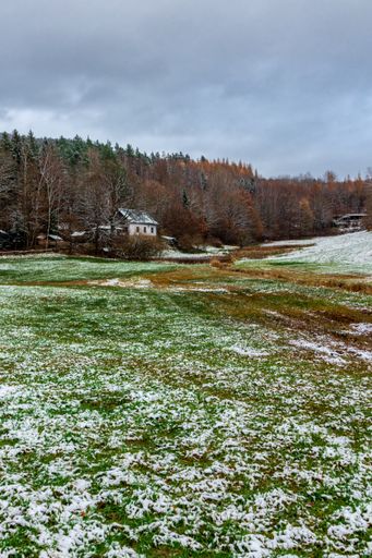 An aerial view of the southwest slope of the Thuringian Forest near Schmalkalden, Thuringia