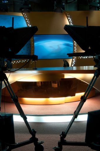 A modern Professional TV studio for a production talk show with a dark theme