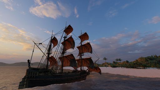 A sailing boat against the sunset sky
