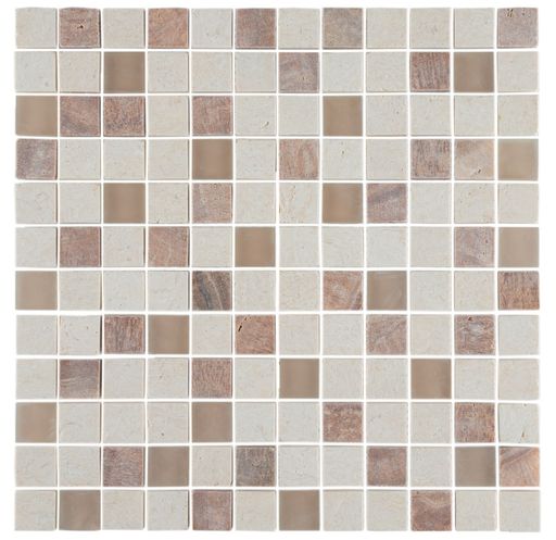 A closeup of light brown mosaic tiles under the lights isolated on a white background