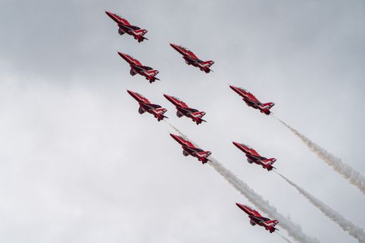 A view of Red Arrows RAF Display Team at the Aerobaltic Gdynia 2021 airshow