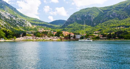 The cloudy sky over the Adriatic Sea canyon and the Kotor bay in Montenegro