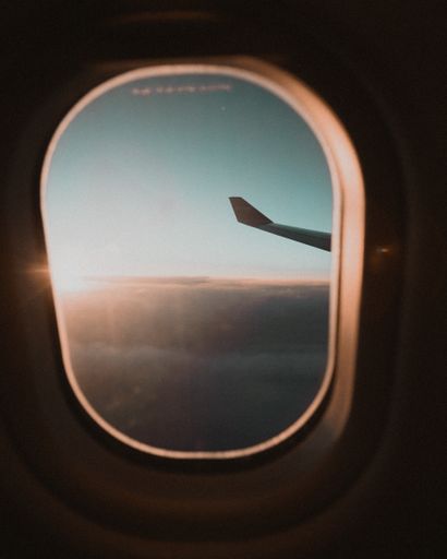 The beautiful view of the sunset from an airplane window